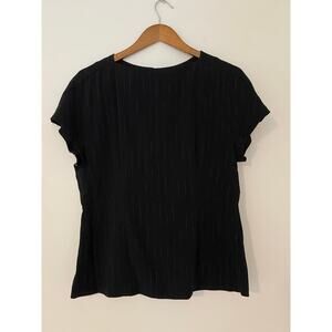 MM Lafleur New York Large Black Pinstripe Semi Fitted Blouse Career Top EUC